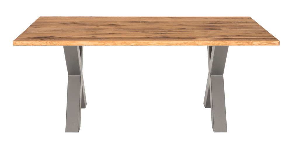 Fargo Oak Dining Table with X-Shape Chunky Metal Leg 10x10 cm